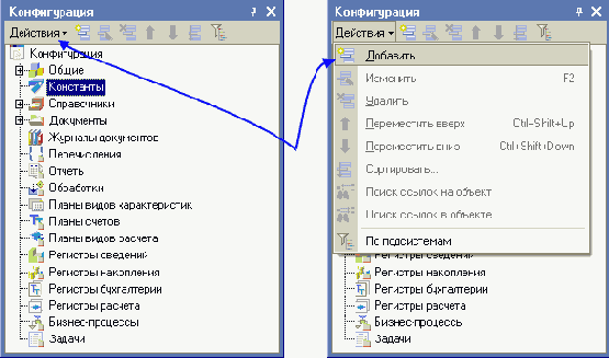 Как работать с деревом конфигурации и как создать объект