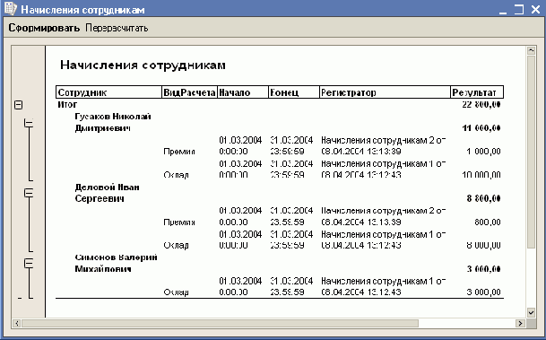 Выполнение перерасчета записей регистра расчета